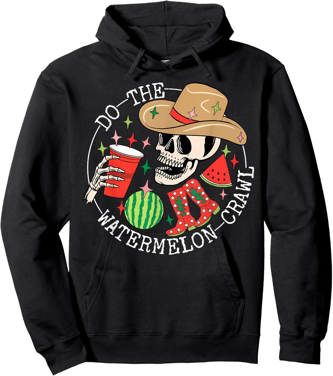 Do The Watermelon Crawl Skeleton Cowboy Summer Hawaii Beach Hoodie - Hoodie | Black
