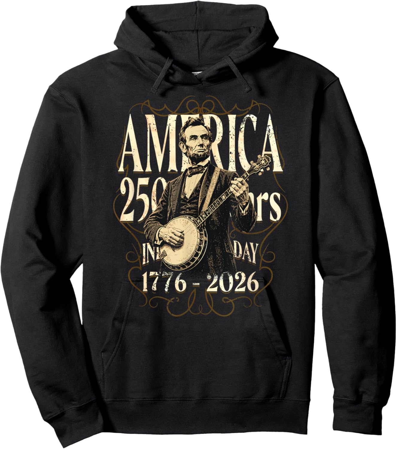 Country-Banjo-Music Abraham Lincoln Playing Banjo 250 Years Hoodie - Hoodie | Black