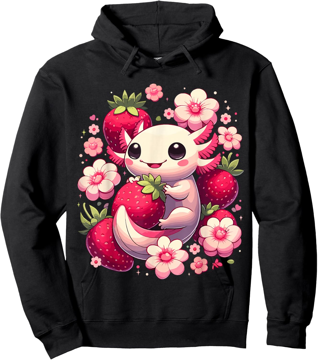 Cute Axolotl Kawaii Anime Axolotl Strawberry Hoodie - Hoodie | Black