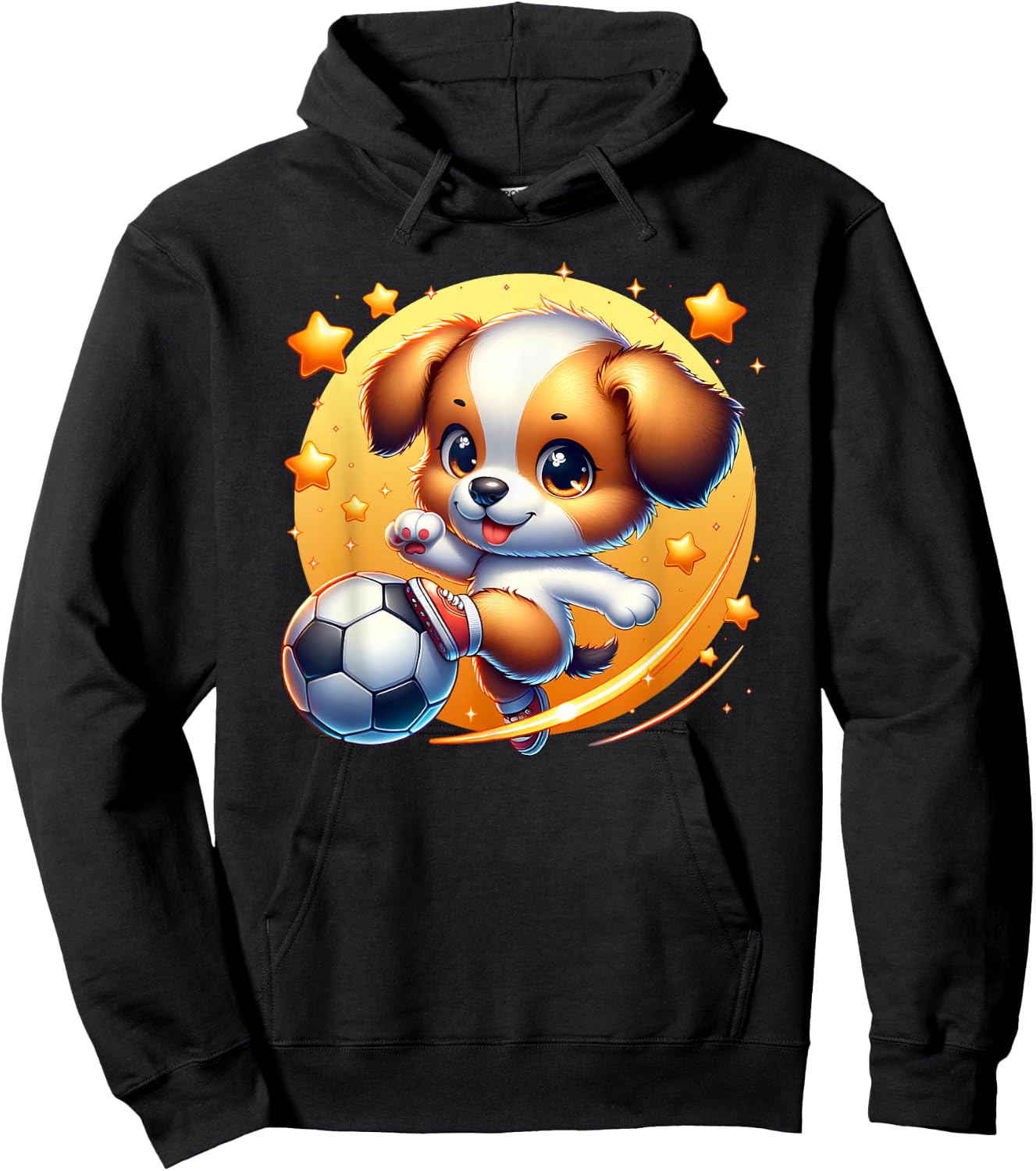 Puppy Dog Playing Soccer Kicking Ball Boy Girl Cute Graphic Hoodie - Hoodie | Black