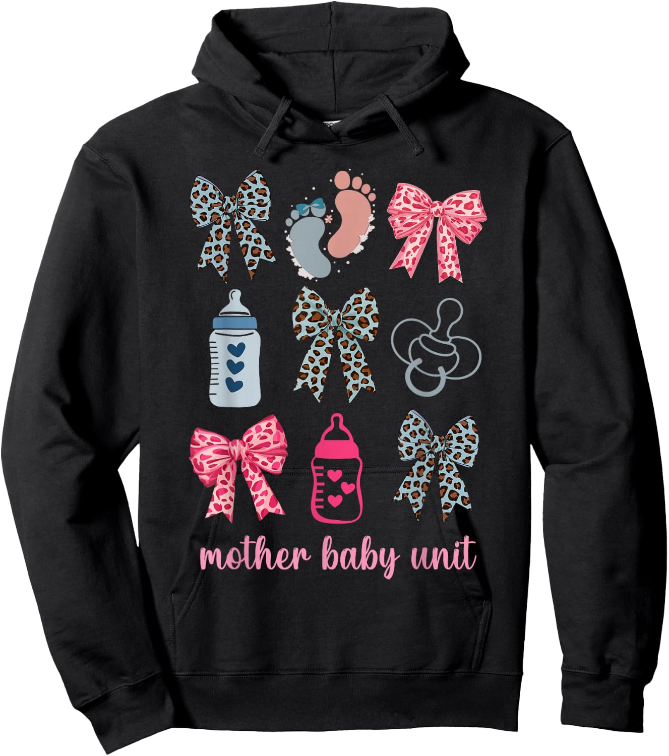 Pink Coquette Bow Mother Baby Unit MBU OB Nurse Postpartum Hoodie - Hoodie | Black