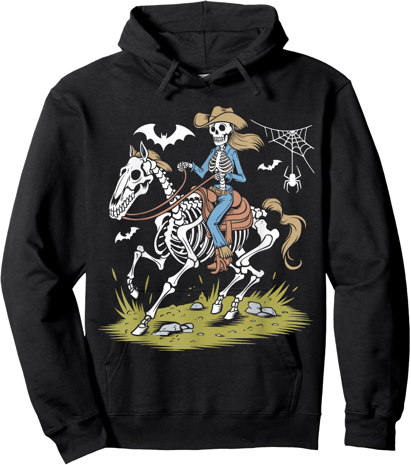 Funny Cowgirl Skeleton Riding Horse Spooky Halloween Western Hoodie - Hoodie | Black