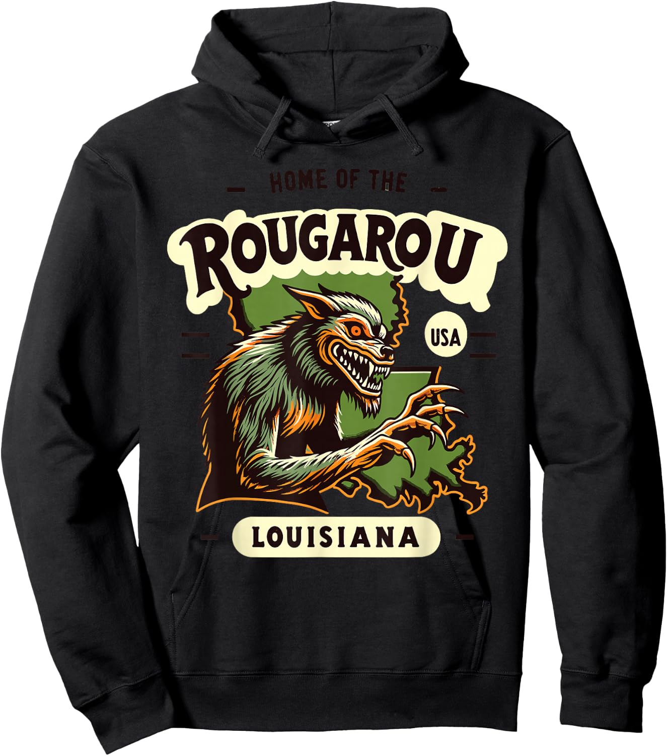 Home State Rougarou Louisiana Cryptid Paranormal Design Hoodie - Hoodie | Black