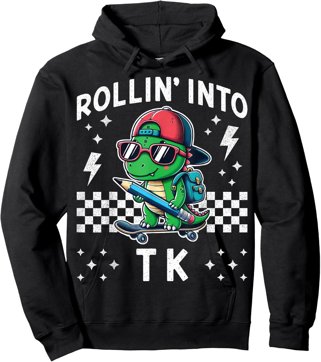 Rollin Into TK Dinosaur Skateboard Back to School Kid Funny Hoodie - Hoodie | Black