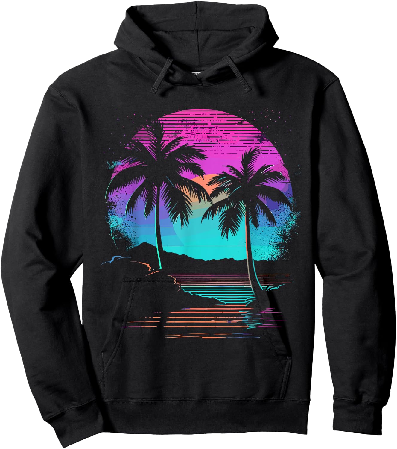 Retro Vintage Sunset Palm Tree Hoodie - Hoodie | Black