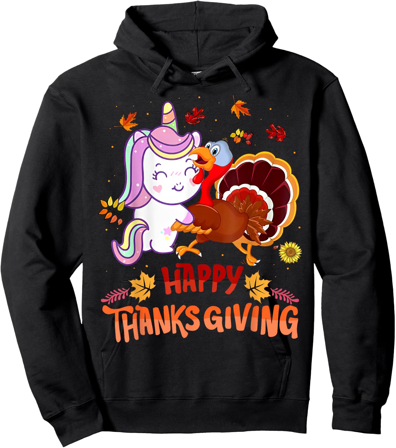 Unicorn Thanksgiving Shirt Girls Kids Toddler Turkey Unicorn Hoodie - Hoodie | Black