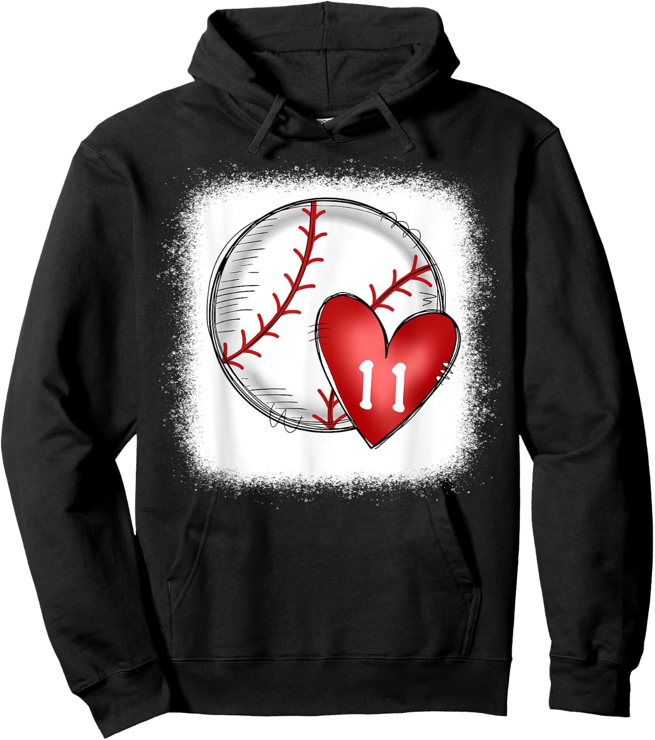 Bleached Custom Baseball Mom Number 11 Heart for Mom Hoodie - Hoodie | Black