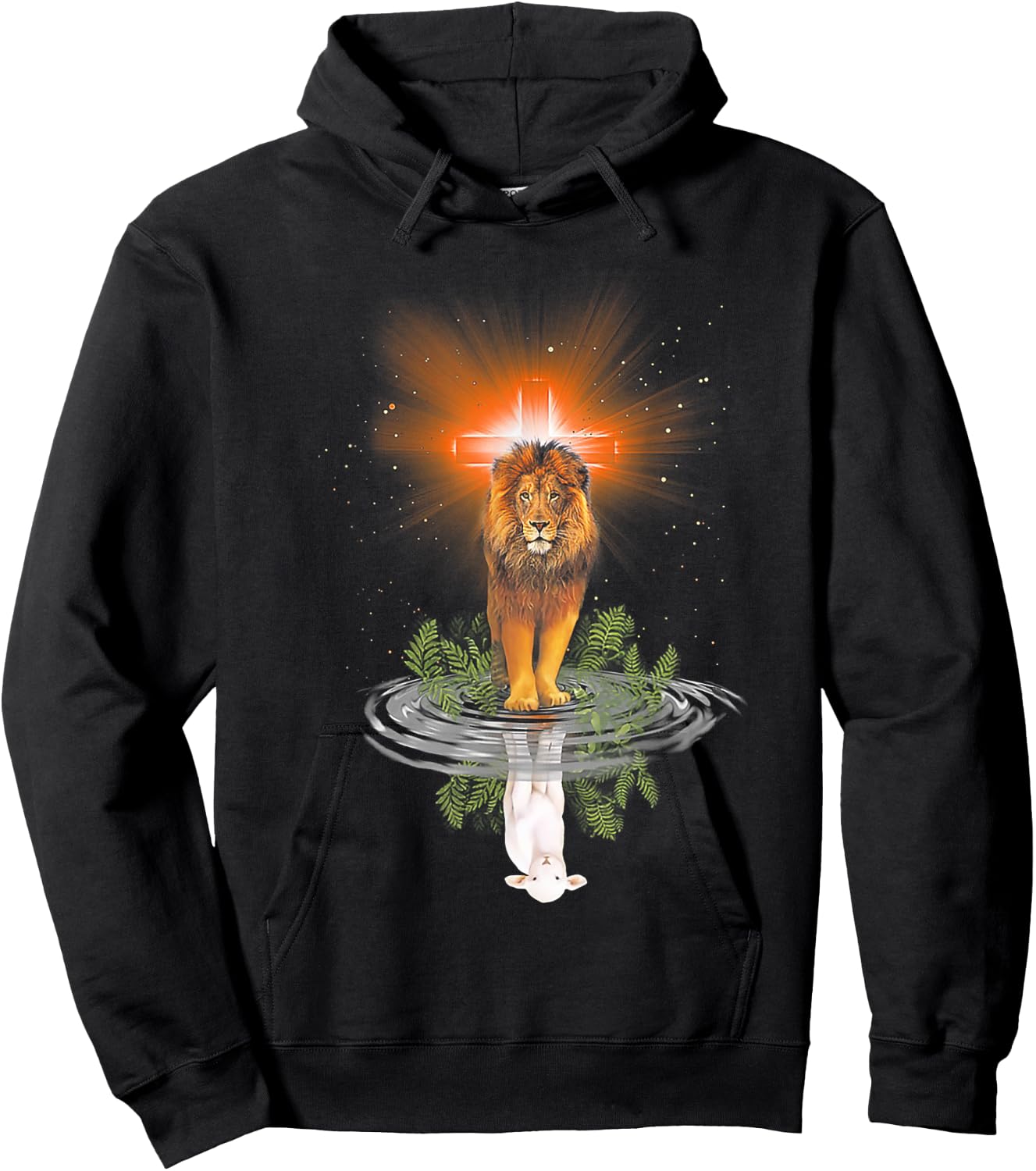 Lion Cross Jesus Reflection Water Mirror Sheep Hoodie - Hoodie | Black