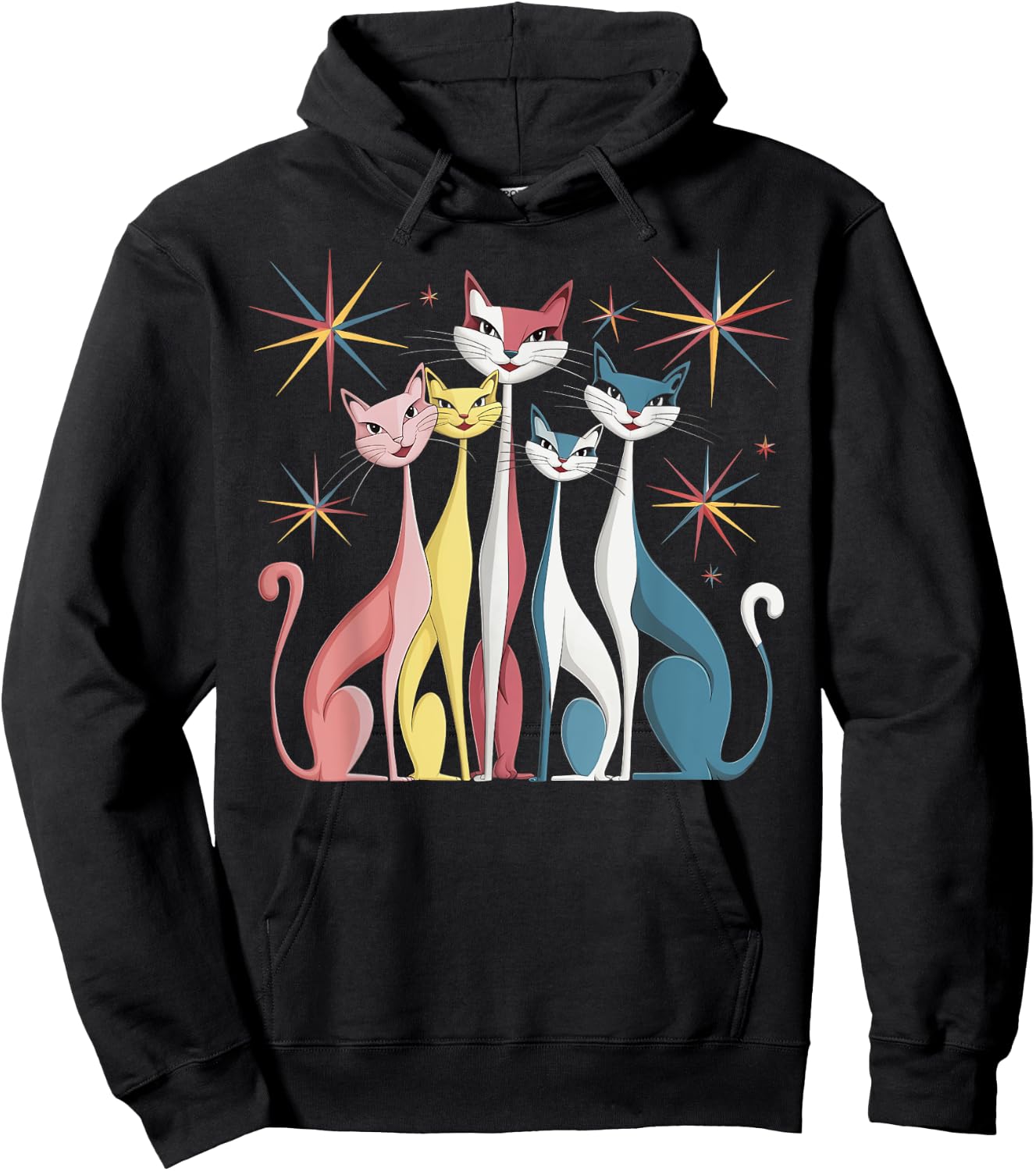 Cat Vintage Retro Mid-Century Modern Look Cats 50s 60s Style Hoodie - Hoodie | Black