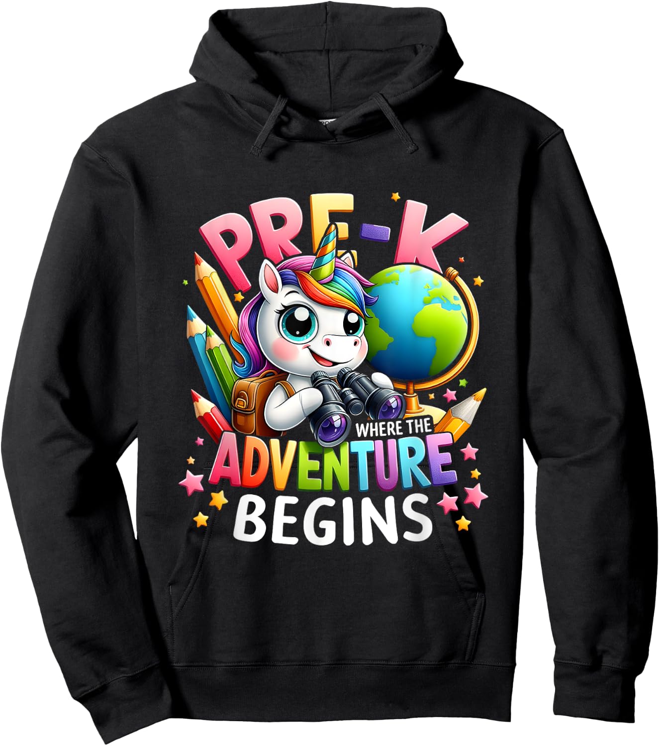 Cute Unicorn School Teacher Pre-K Where The Adventure Begins Women Kids Hoodie - Hoodie | Black