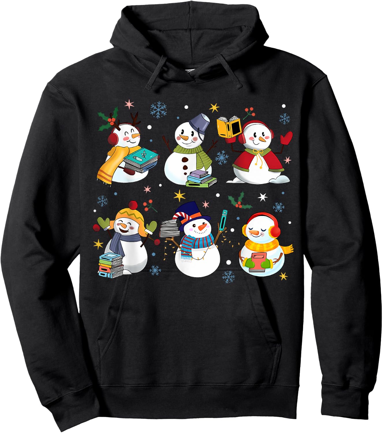Snowman Reading Books Teacher Christmas Librarian Bookworm Hoodie - Hoodie | Black