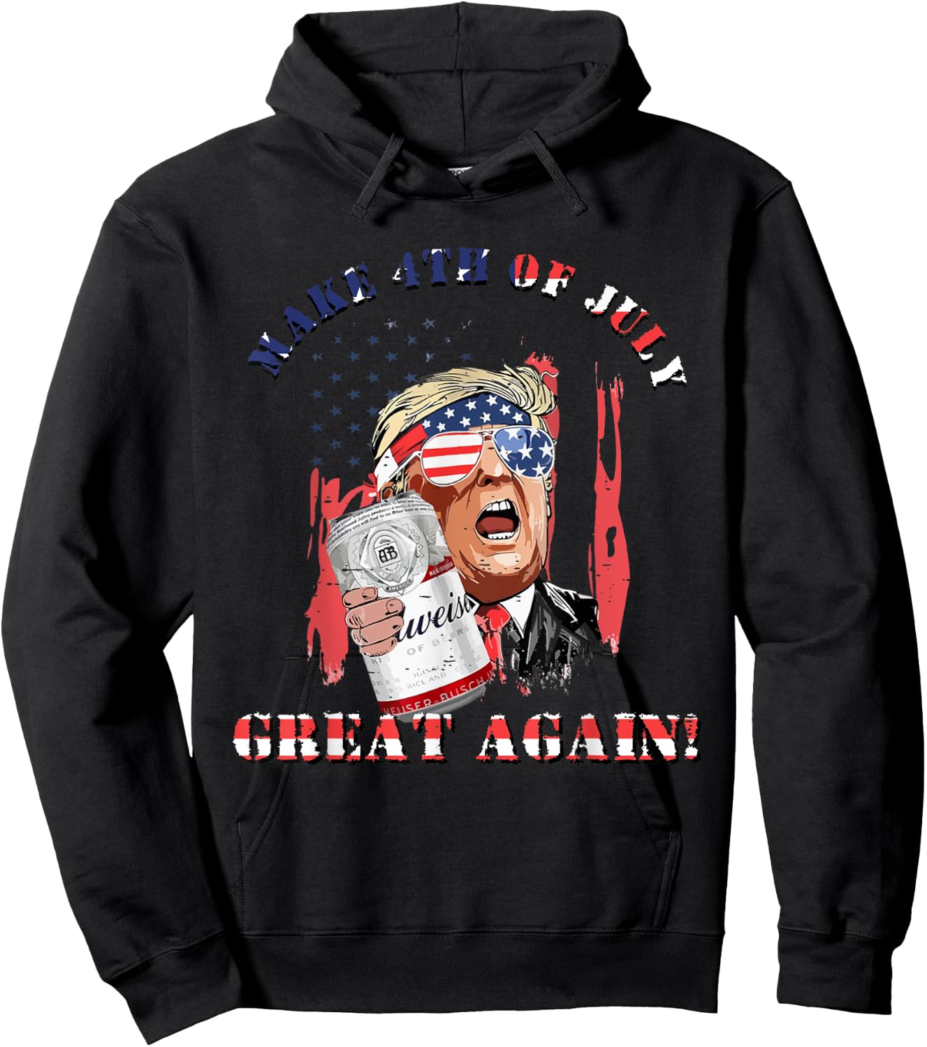 Make 4th Of July Great Again US Flag Funny Trump Drinking Hoodie - Hoodie | Black