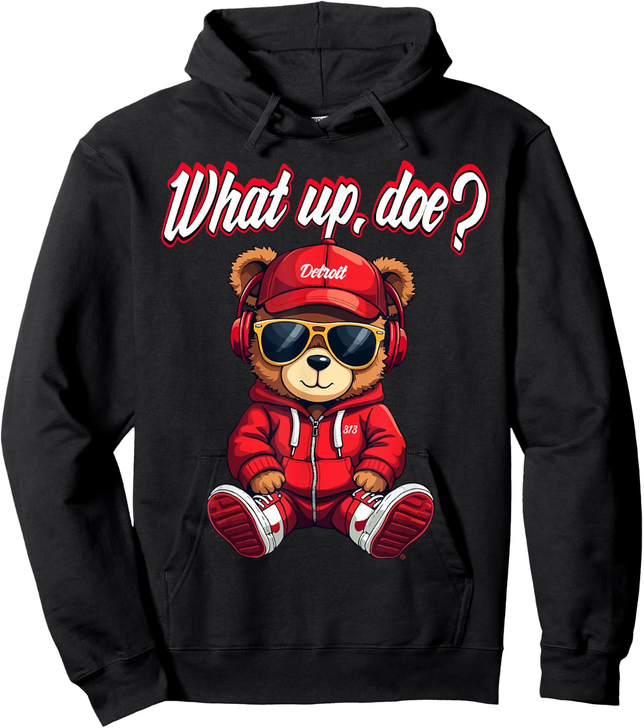 "What Up Doe" Detroit Teddy Bear– Adorable Detroit-Inspired Hoodie - Hoodie | Black