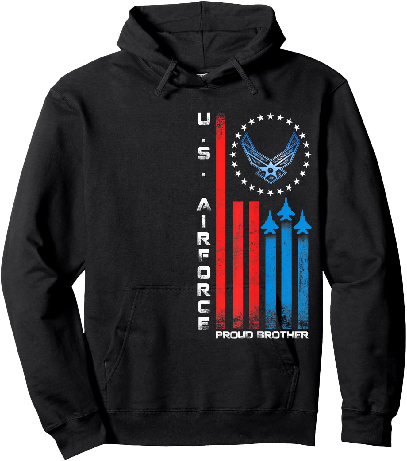 Proud Brother US Air Force Military USA Flag Hoodie - Hoodie | Black