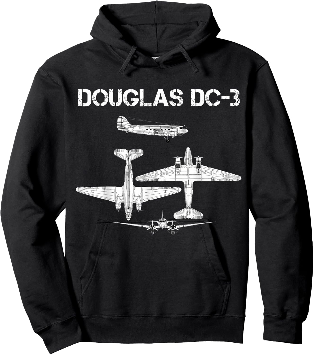 Douglas DC 3 WW2 Fighter Airplane Blueprint Hoodie - Hoodie | Black