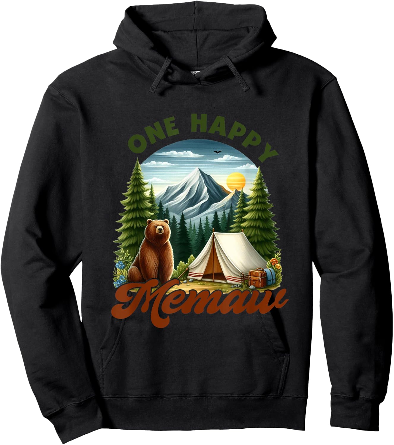 Retro One Happy Memaw Camper Birthday Bear Matching Family Hoodie - Hoodie | Black