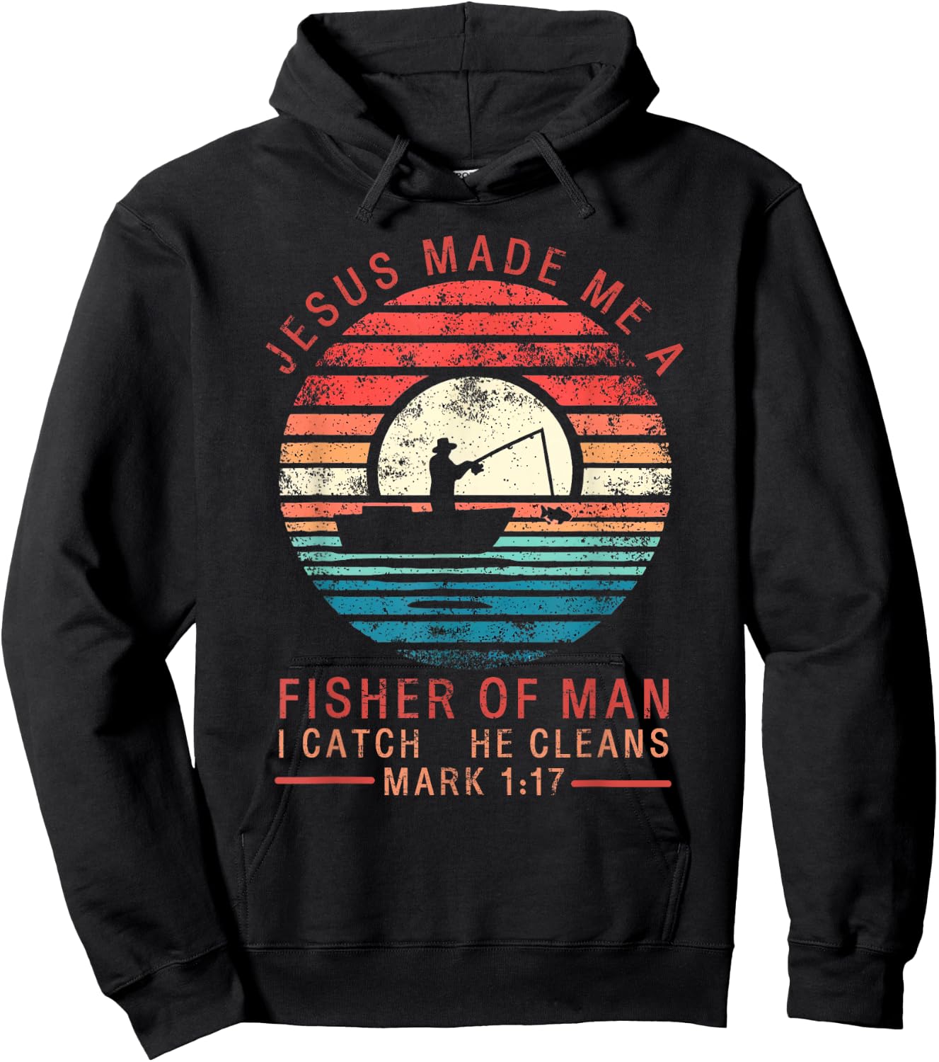Jesus Made Me A Fisher Of Man Fishing Bible Verse Religious Hoodie - Hoodie | Black
