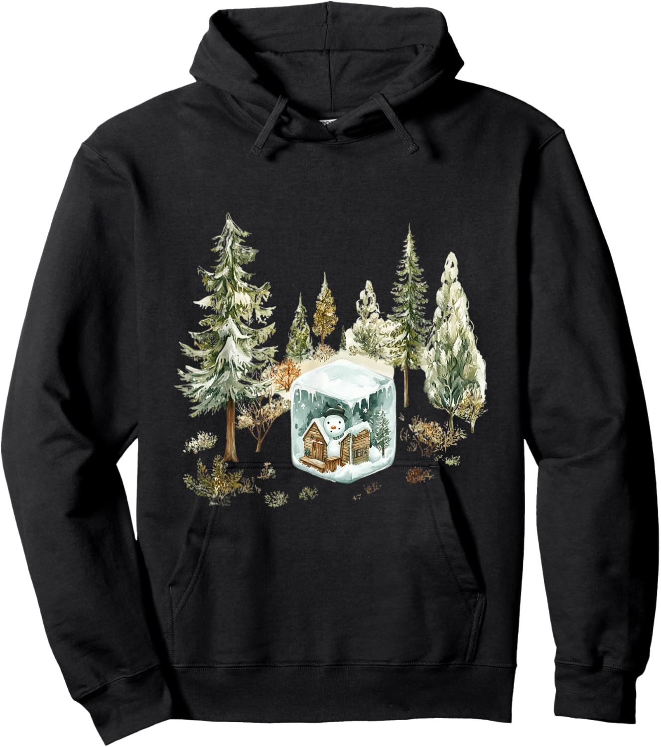 Watercolor Snowman Winter Wonderland Christmas Hoodie - Hoodie | Black