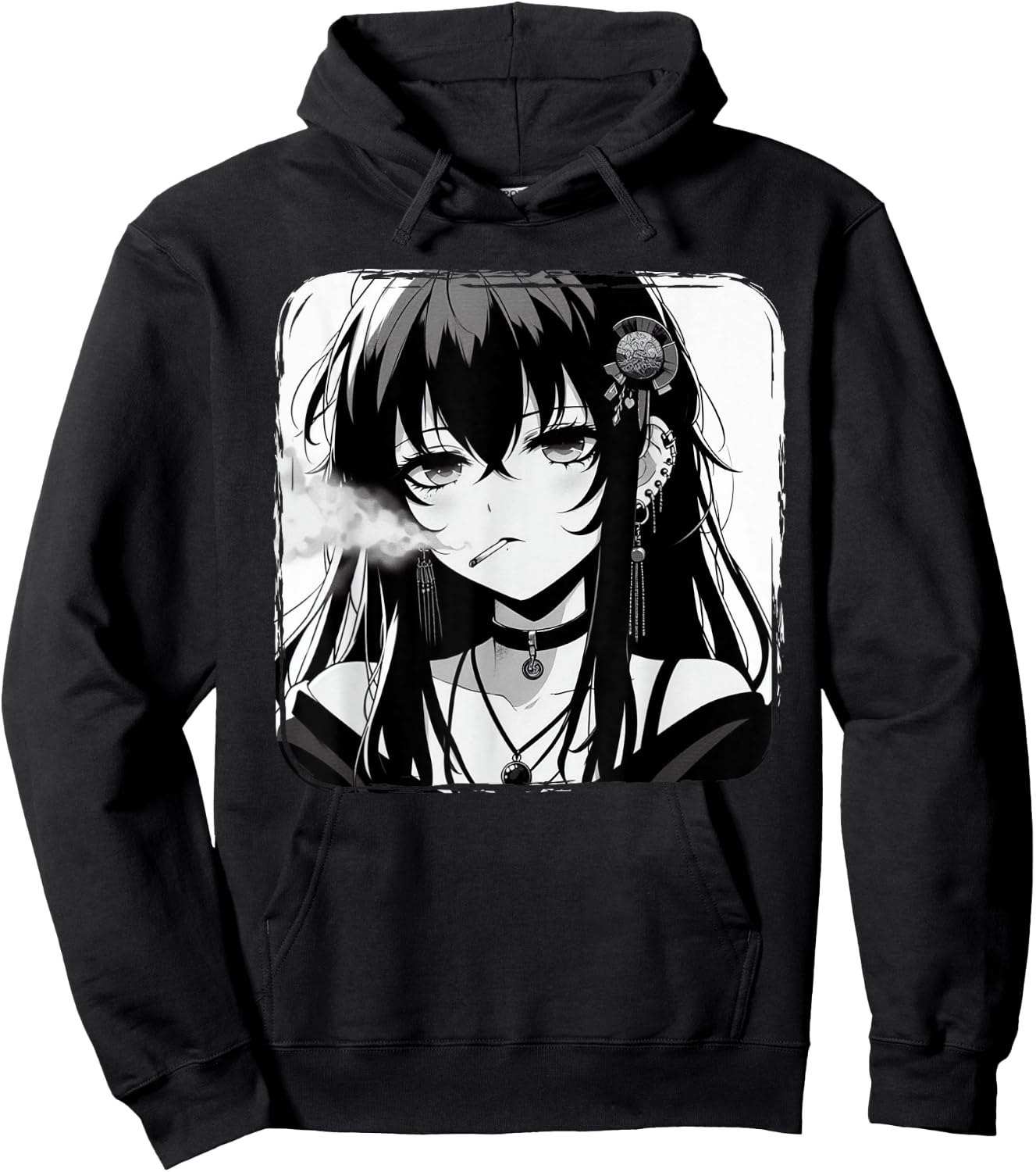 Anime Horror Girl Aesthetic Grunge Waifu Japanese Otaku Hoodie - Hoodie | Black