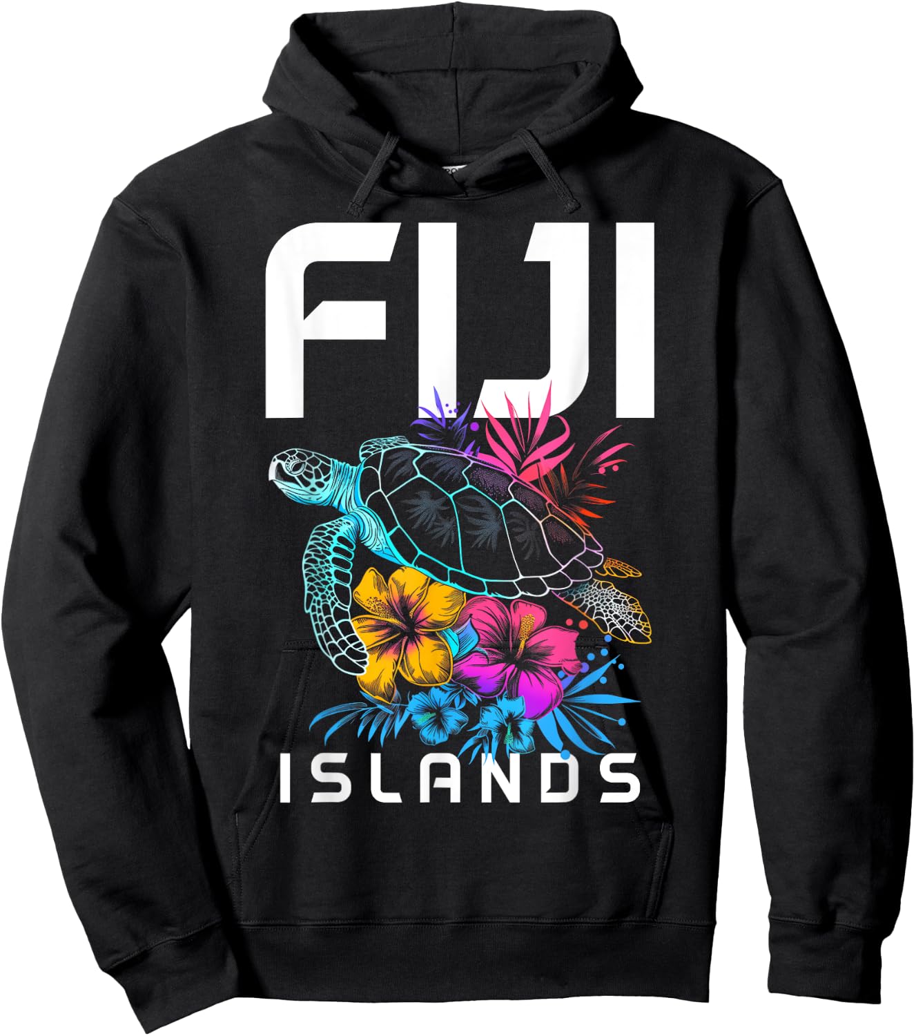 Fiji Islands Sea Turtle Flowers Scuba Diving Surfer Souvenir Hoodie - Hoodie | Black