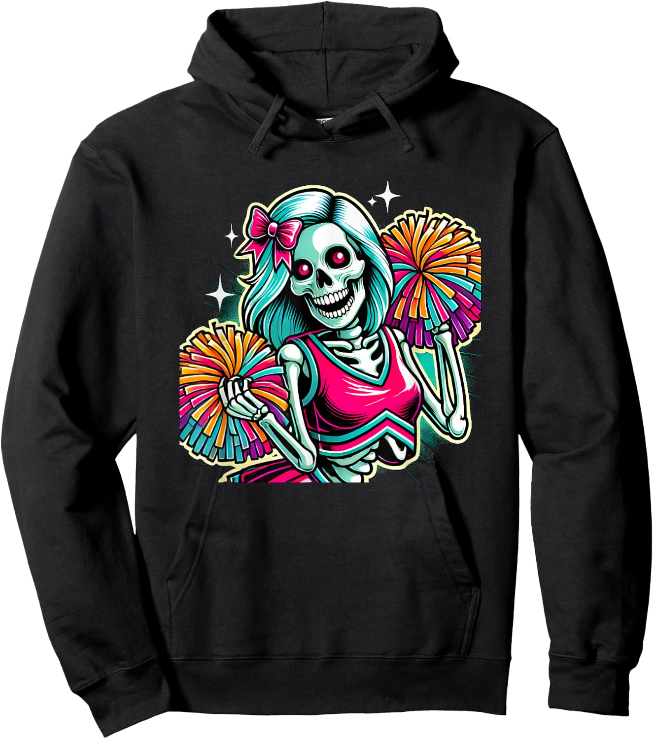 Halloween Skeleton Cheerleading Cheerleader Hoodie - Hoodie | Black