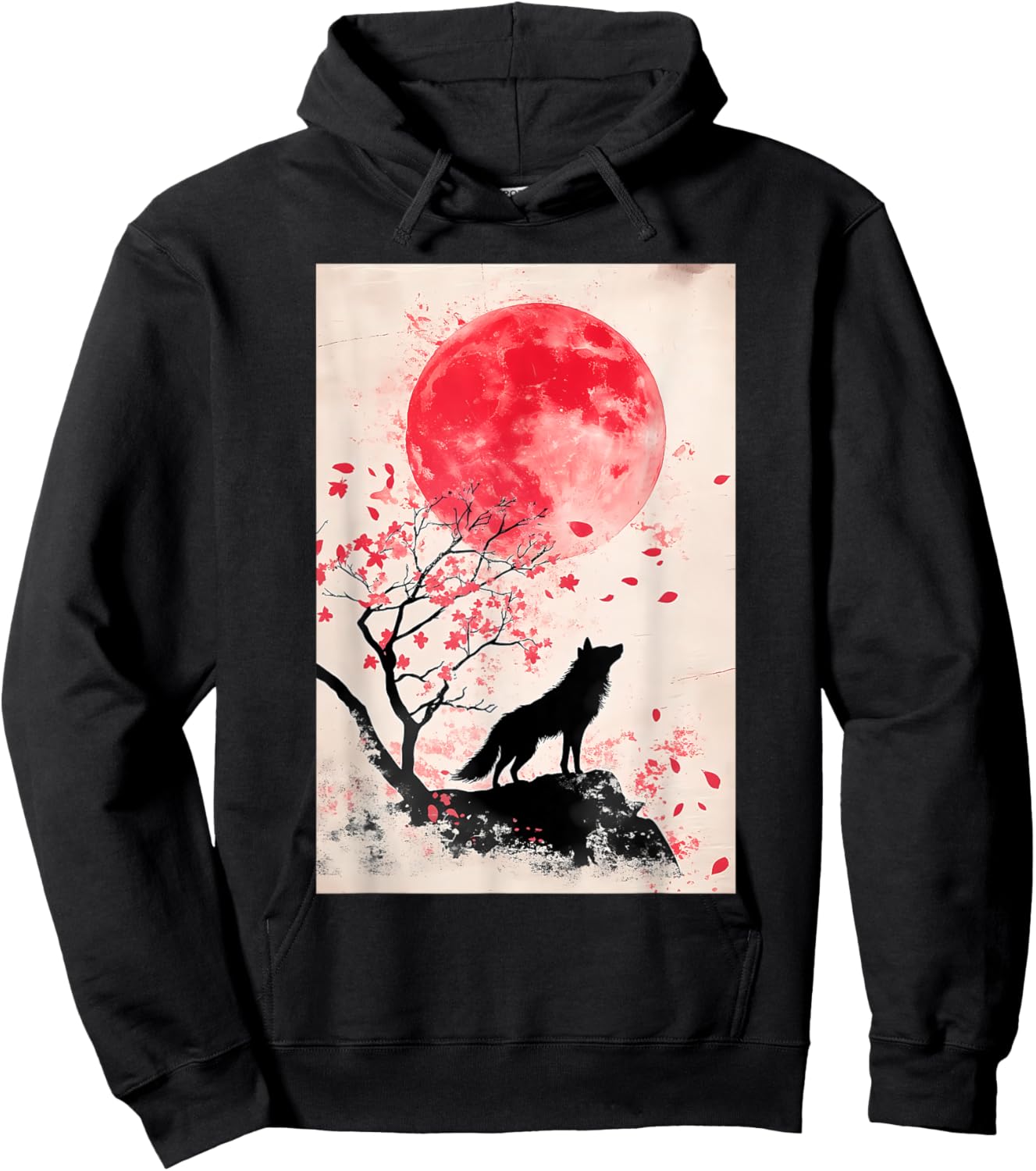 Okami Wolf Japanese Anime Kawaii Blossom Cherry Hoodie - Hoodie | Black