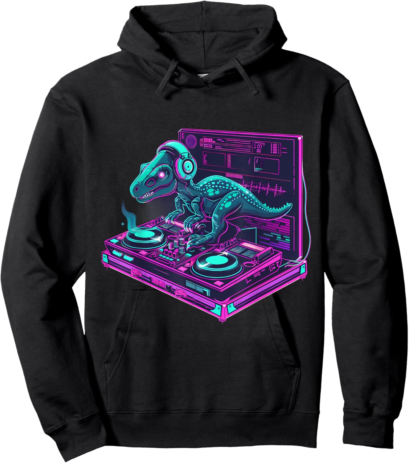 Dinosaur Music DJ House Beatmaker Turntable DJ Dinosaur Hoodie - Hoodie | Black