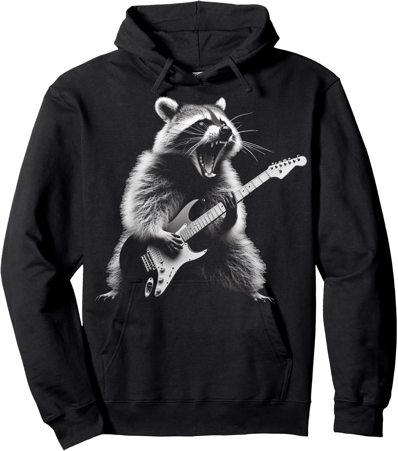 Raccoon Playing Guitar Rock and Roll Rock Star Men Women Kid Hoodie - Hoodie | Black