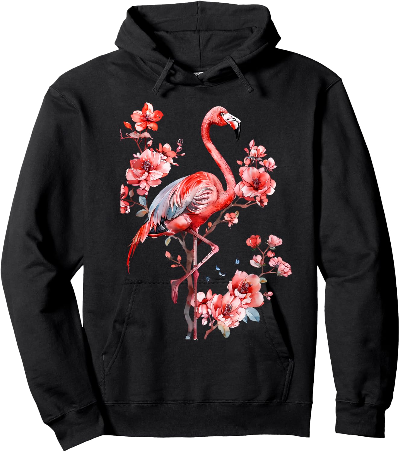 Flamingo Bird Floral Flamingo Lover Motif Nature Artwork Hoodie - Hoodie | Black