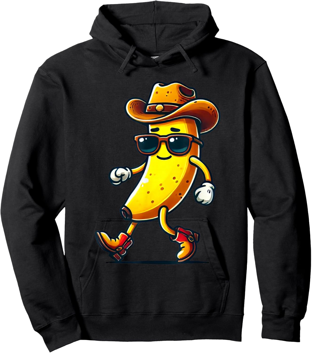 Funny Banana Wearing Cowboy Hat Sunglasses Boots Western Hoodie - Hoodie | Black