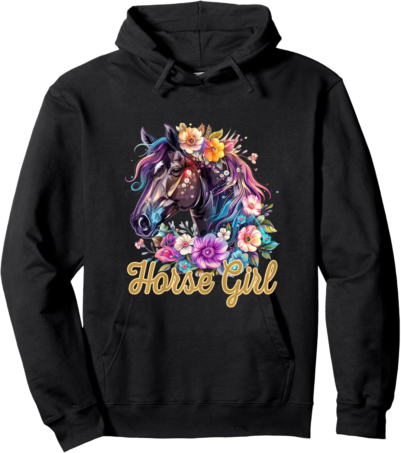 Horse Girl Flower Graphic Hoodie - Hoodie | Black