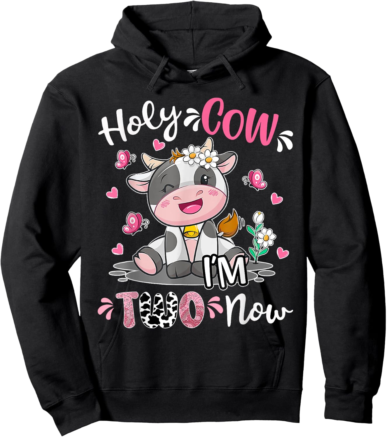 Kids Holy Cow I'm Two 2 Years Old 2nd Birthday Boy Girl Hoodie - Hoodie | Black