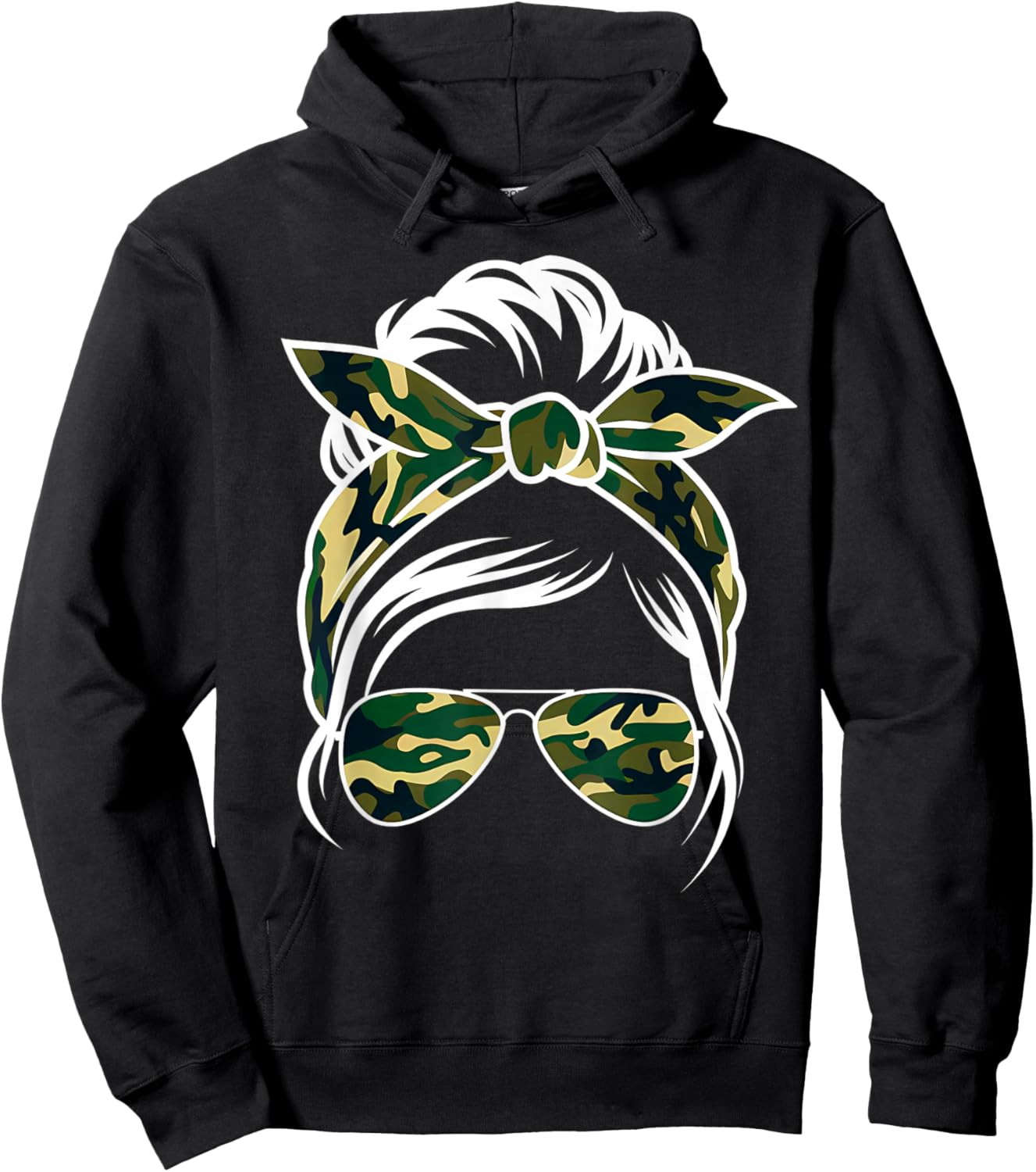 Camouflage Bow Camo Bow Messy Bun Girl Hunting Women Hoodie - Hoodie | Black