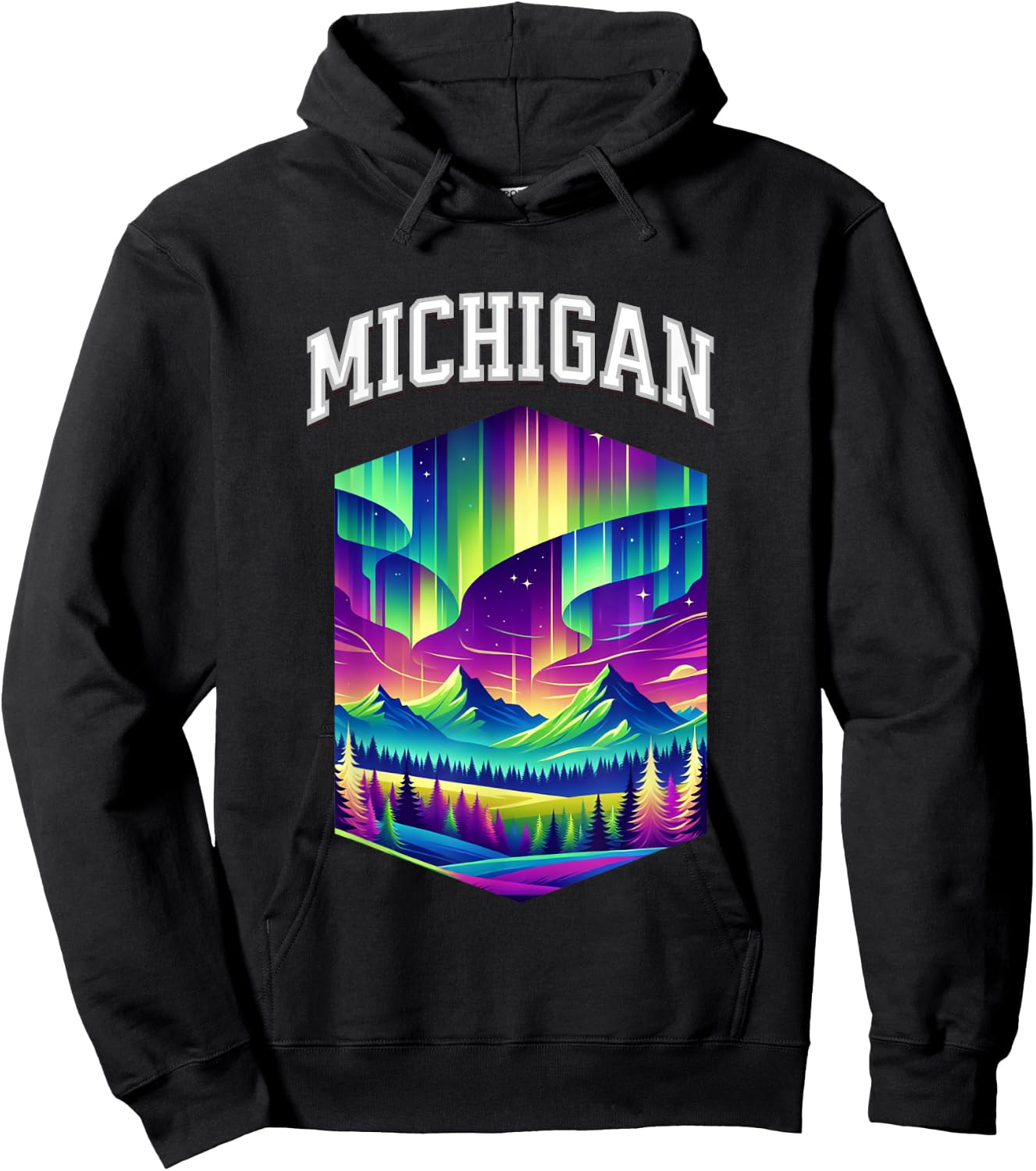Michigan Aurora Borealis Northern Lights Vacation Souvenir Hoodie - Hoodie | Black