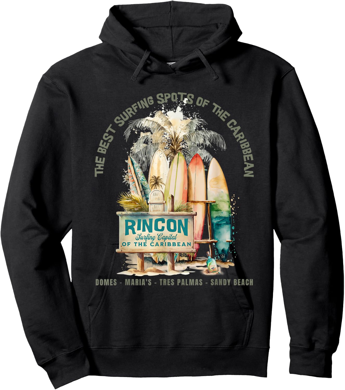 Rincon PR Surfing Capital of the Caribbean Surfers Wipeout Hoodie - Hoodie | Black