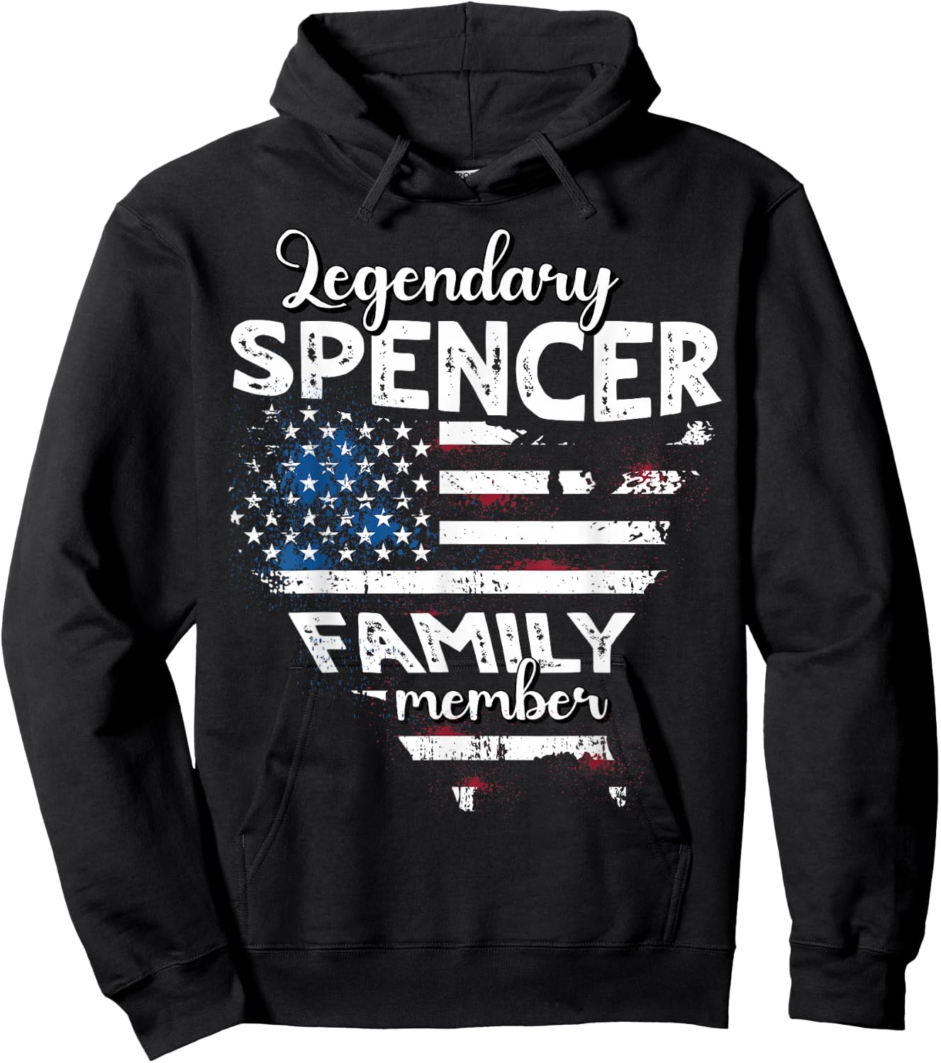 Surname Spencer US Flag Spencer Last Name Spencer Hoodie - Hoodie | Black