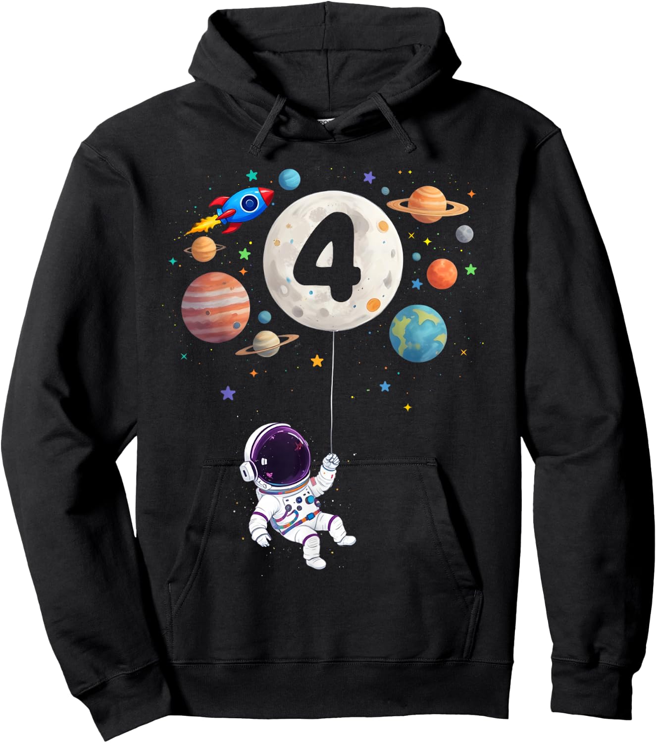 4 Years Old Birthday Space Planets Astronaut 4th Birthday Hoodie - Hoodie | Black