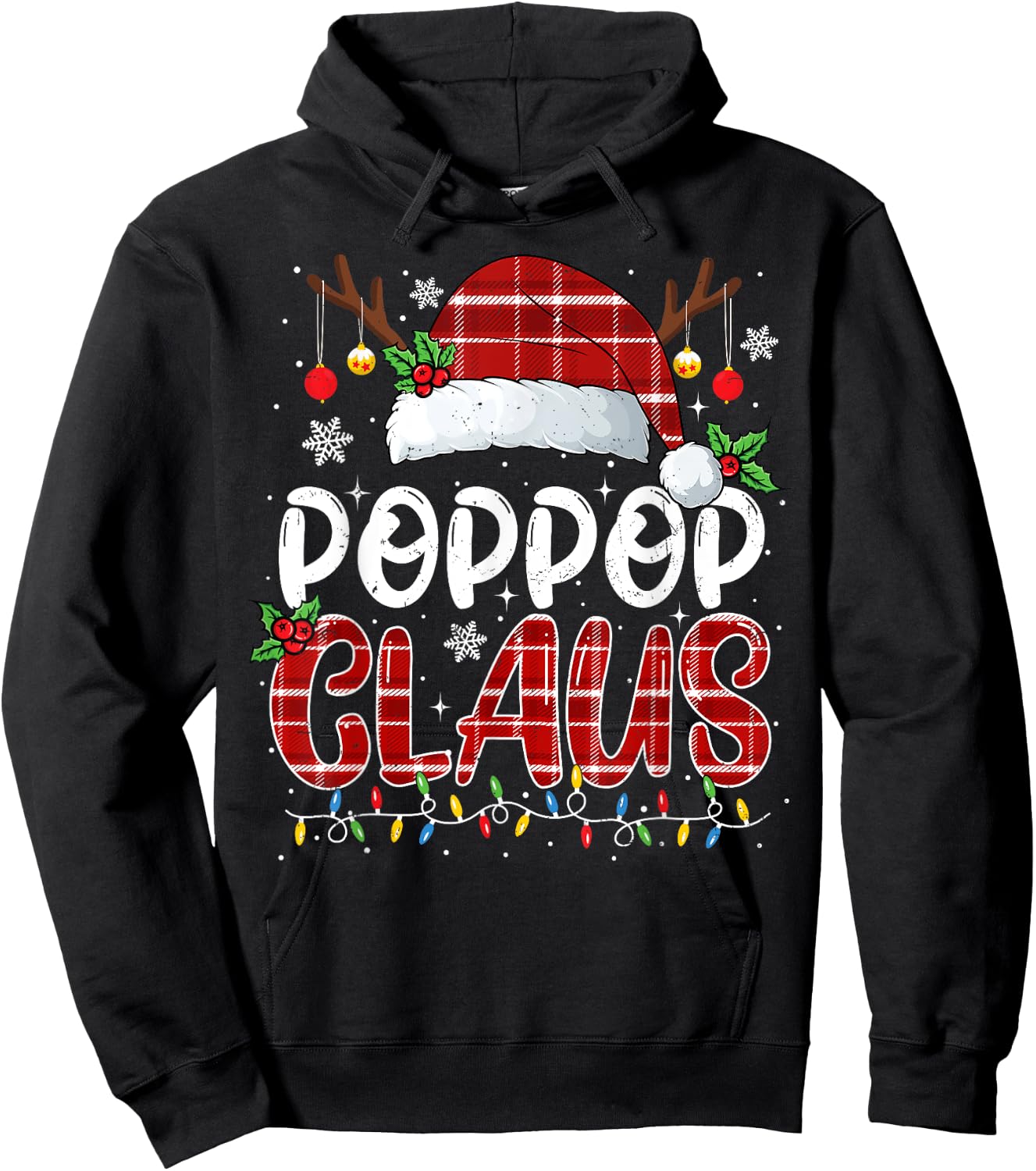 Poppop Claus Christmas Lights Pajama Family Matching Hoodie - Hoodie | Black