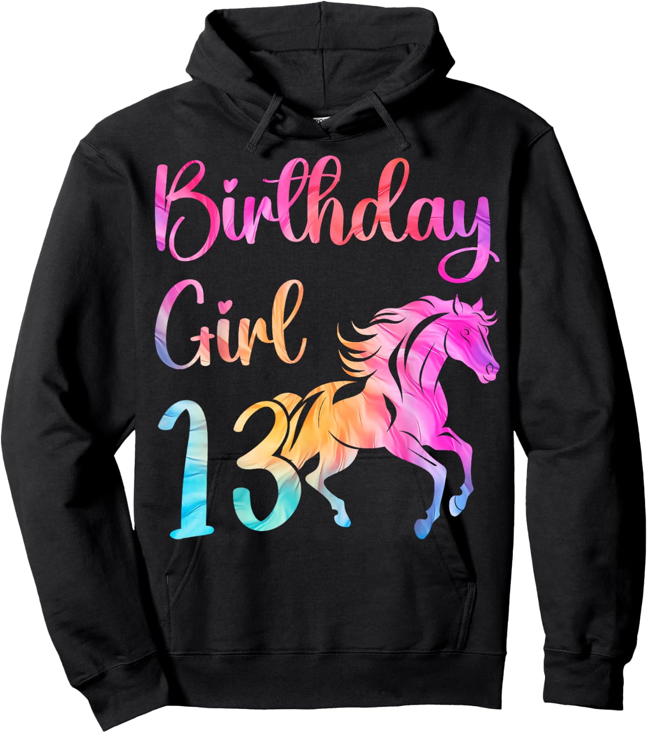 13th Birthday Horse 13 Year Old Girl Birthday Horse Lovers Hoodie - Hoodie | Black