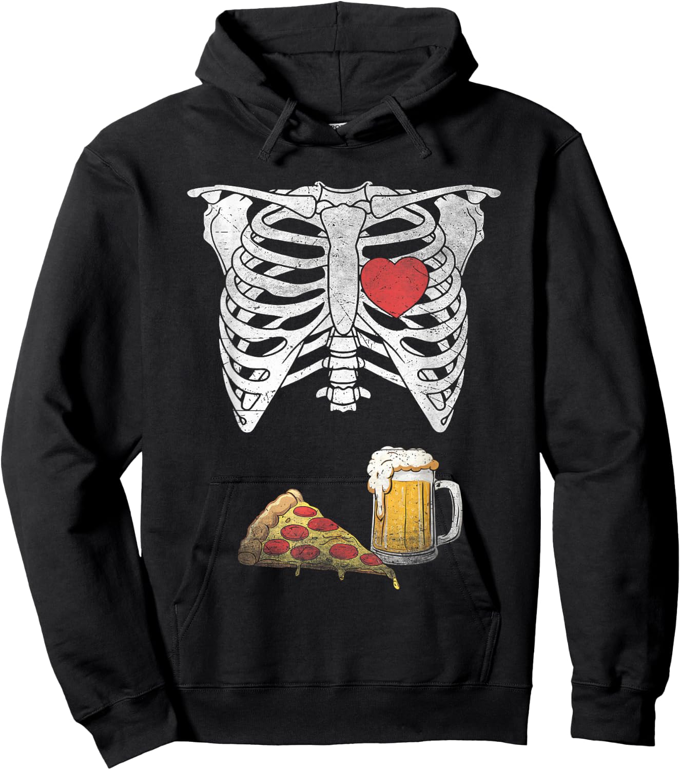 Dad Skeleton Halloween Beer Pizza Funny Pregnancy Couple Men Hoodie - Hoodie | Black