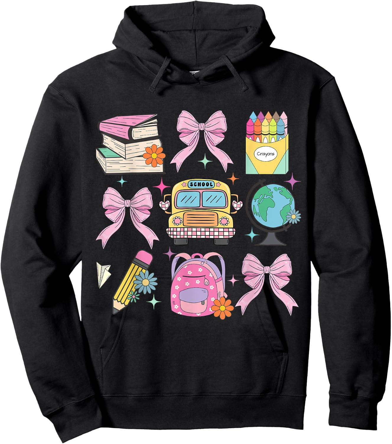 Coquette Bow Student Teacher Happy First Day Back To School Men Women Girls Kids Hoodie - Hoodie | Black