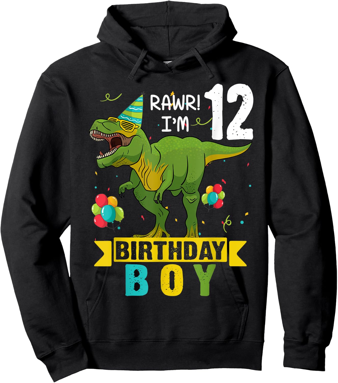 12 Year Old Shirt 12th Birthday Boy T Rex Dinosaur Hoodie - Hoodie | Black