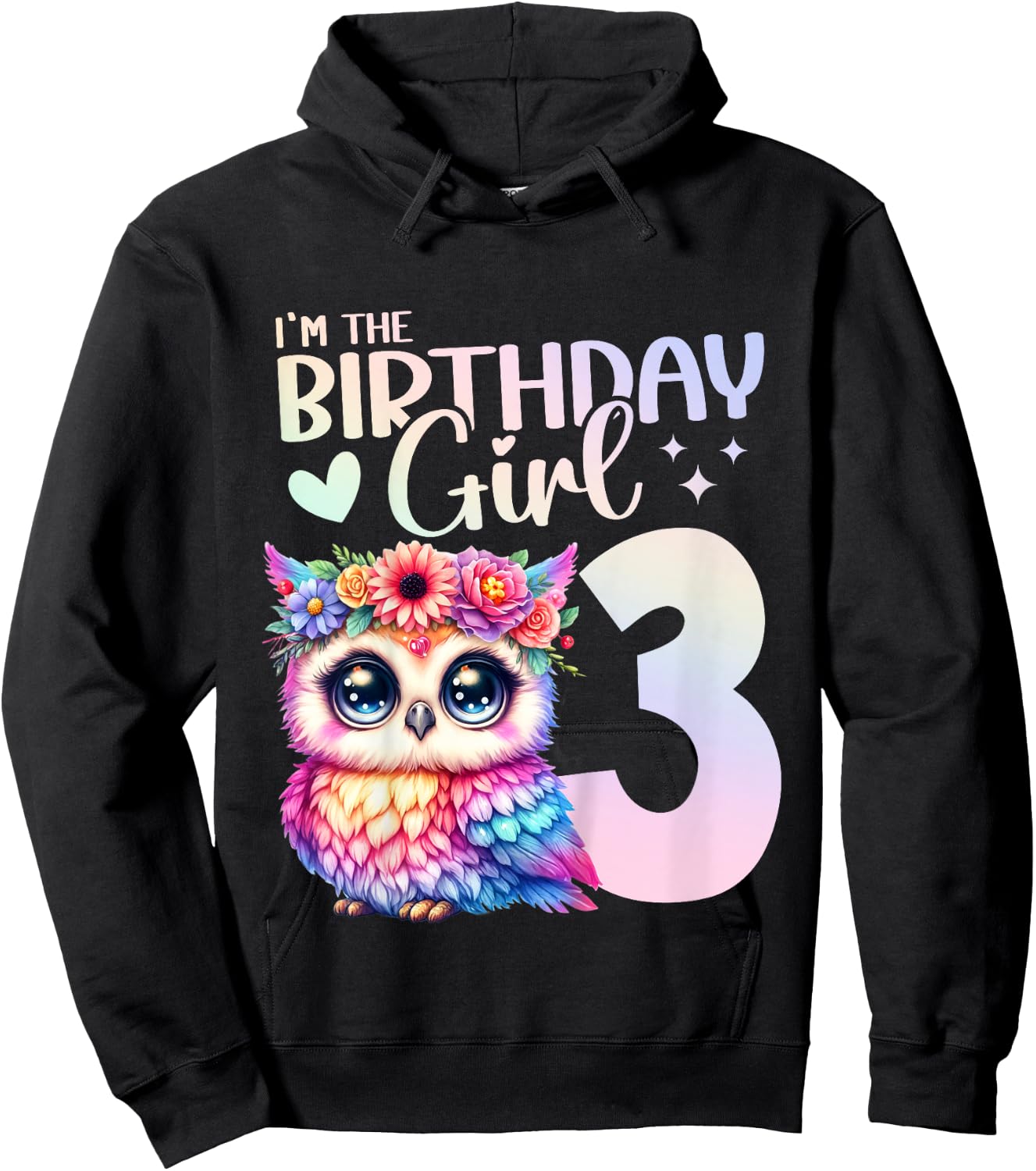 3rd Birthday Owl 3 Years Old Three years 3 Birthday Girl Hoodie - Hoodie | Black