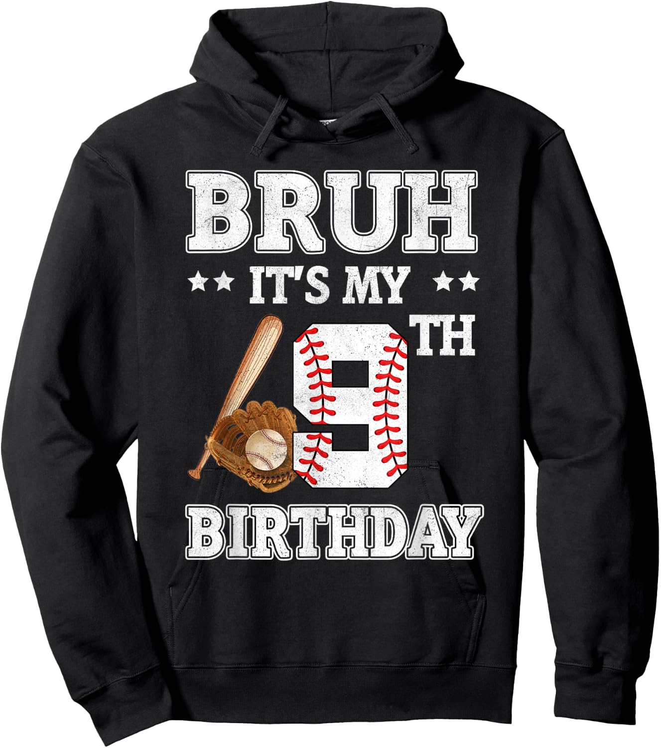 Bruh It's My 9th Birthday 9 Year Old Baseball Player Hoodie - Hoodie | Black