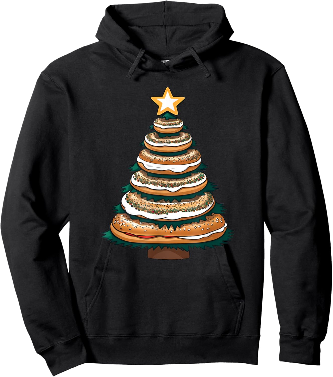 X-mas Breakfast Pastry and Baked Treat -Adults and Kids Blue Small Modern Christmas Everything Bagel with Cream Cheese Christmas Tree Hoodie - Hoodie | Black