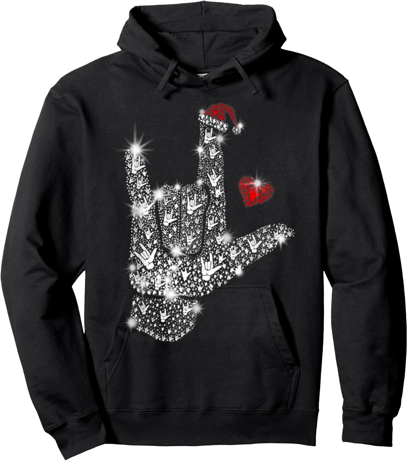 Love ASL Merry Christmas American Sign Language Xmas Santa Hoodie - Hoodie | Black