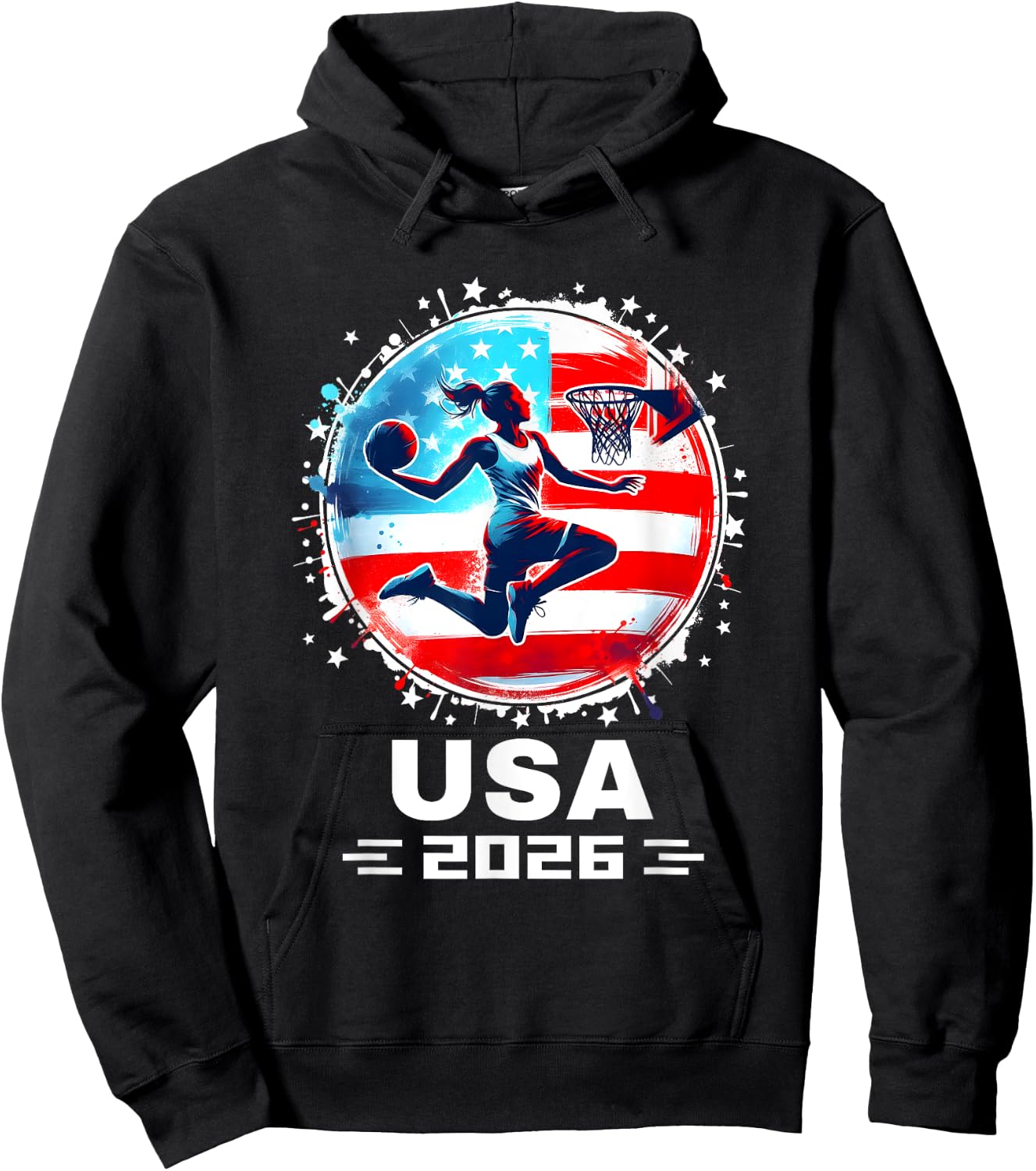 USA Team 2026 United States American Flag Basketball USA Hoodie - Hoodie | Black