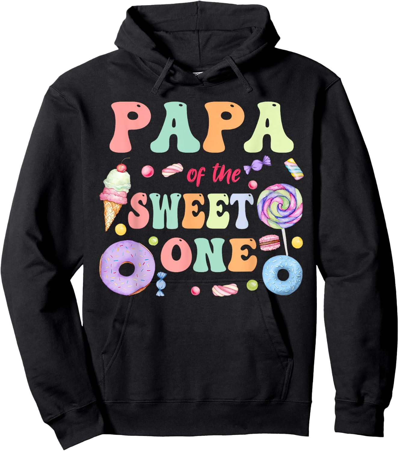 Papa of The Sweet One Lollipop Candy Birthday Party Family Hoodie - Hoodie | Black