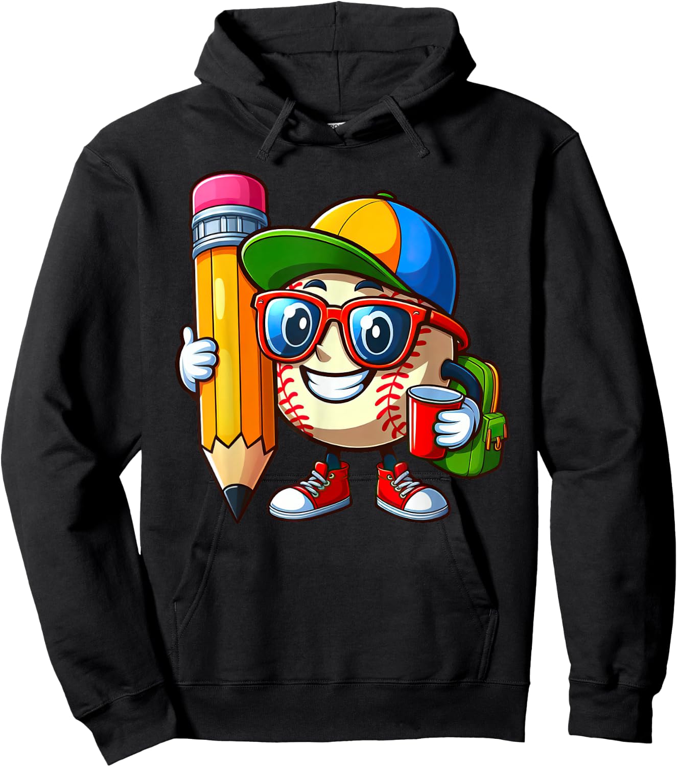 Funny Baseball Lovers Pencil Back to School Kids Boys Girls Hoodie - Hoodie | Black