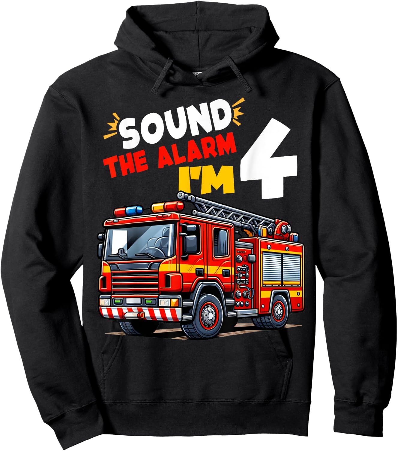 Kids Fire Truck Firefighter Boy 4th Birthday 4 Years Old Hoodie - Hoodie | Black